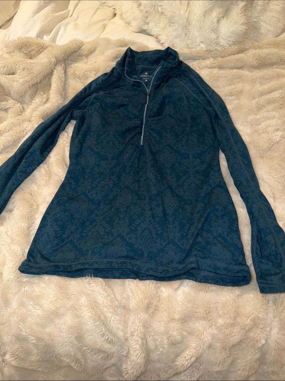 Athleta Teal Jacquard Quarter-Zip Pullover